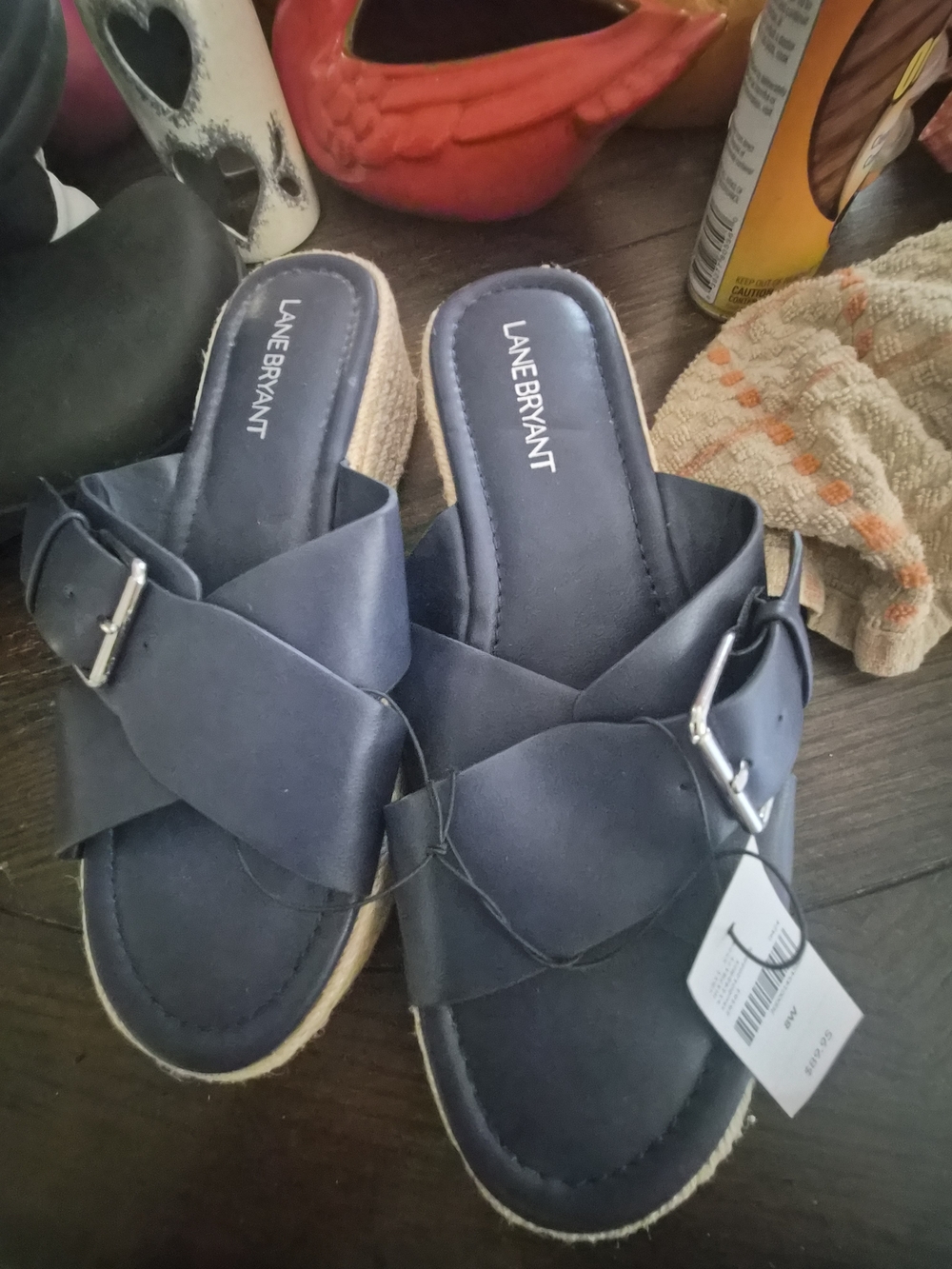 Lane Bryant Navy Crossover Espadrille Wedges